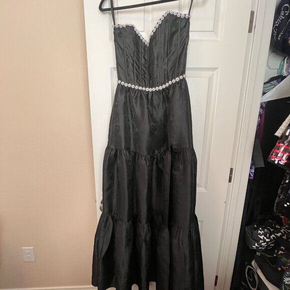 The Vivian Dress in Black Windsor Brocade - Picture 2 of 4